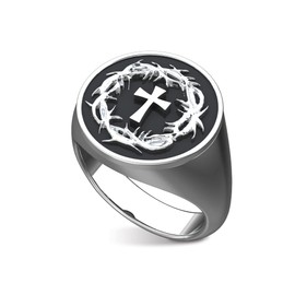 Logos Trading Post Jewelry - Crown of Thorns and Cross Sterling Silver Ring (Men's) Size 12.5