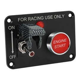 Jtron DC12V 20A Universal Racing Switch Panel Toggle Switch Carbon Fiber Racing Car Ignition Switch Panel Engine Start Push Button Red LED