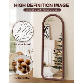 56"x20" Arched Full Length Mirror, Free Standing Floor Plush Flannel Frame Mirror for Leaning or Hanging, Soft Touch Bedroom & Living Room Decor, Dark Brown
