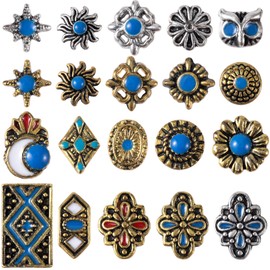 HINZIC 20Pcs Western Nail Charm, Mixed Styles 3D Vintage Turquoise Daisy Nail Art Rhinestones Blue Marble Gems Jewel Accessories for Acrylic Nails Women Valentines Wedding Prom Decorations