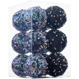 ChrisWish 12CT Christmas Ball Ornaments, Black Christmas Ball Decorations Shatterproof Plastic Hanging Pearl Balls for Holiday Party(70mm/2.76")