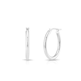 10K White Gold Classic Shiny Polished Hoop Earrings, Plain Round Gold Hoops, Gold Earrings for Women and Men, 10K Real Gold (20mm)…