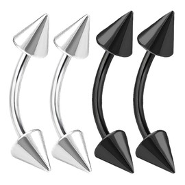 bodyjewellery 4pcs 16g Curved Barbell Cartilage Lip Tragus Eyebrow Forward Helix Conch Daith Earring Black Vertical Labret Spike - 10mm
