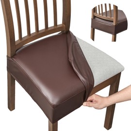 FUANGUI Dining Chair Covers Set of 4, Waterproof PU Leather Stretch Chair Seat Slipcovers Soft Removable Washable Chair Covers, Kitchen Chair Seat Covers Protectors Dining Room, Pu-Coffce