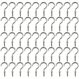 xiaozhenjida 50 Pcs Screw-in Ceiling Hooks Screw Hooks Cup Hooks Nickel Plated Hooks for Cabinet Shelf Silver 1 inch (Silver)