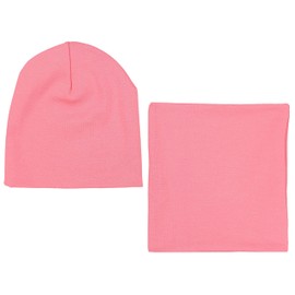 TupTam Unisex Children's Beanie Hat and Tube Scarf Set Plain - coral