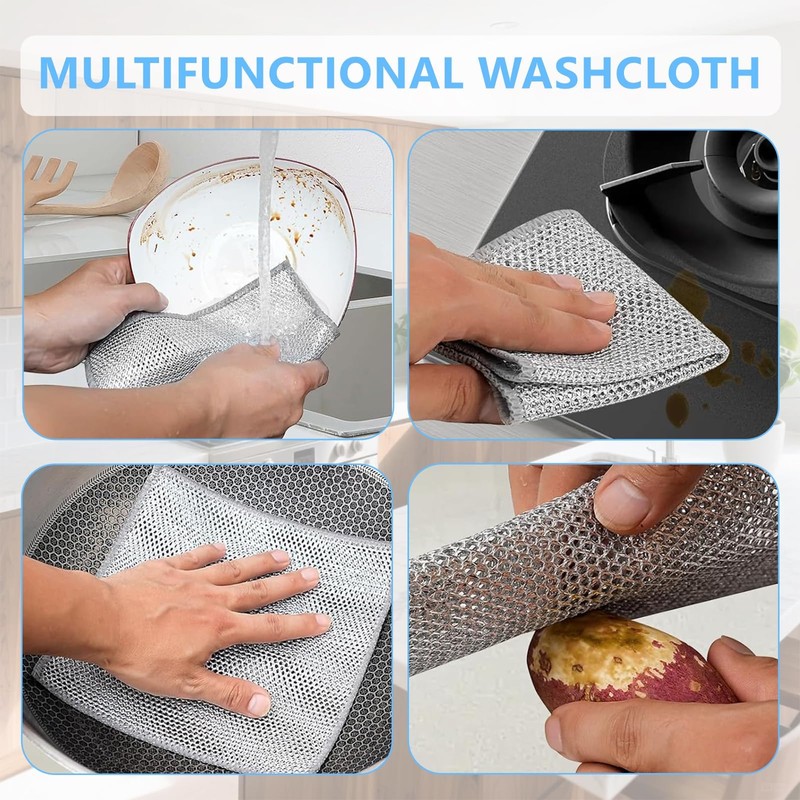 10PCS Double Layer Wire Dishwashing Cloths, 20x20 cm Multifunctional Non