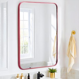 SCWF-GZ 36x24 Mirror Rectangle Wall Mounted Aluminum Metal Frame Square Mirrors for Entryway Girl Bedroom Bathroom Living Room 36 24 inch Pink Rose Gold