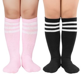 Zando Boys Soccer Socks Breathable Youth Basketball Socks Athletic Socks Youth Soccer Socks Girls Knee High Socks Seamless School Uniform Dress Socks 6-9 Years Pink White/Black White