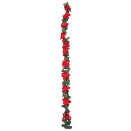 VOSAREA Christmas Poinsettia Garland 5.6 FT Artificial Poinsettia Flower Garland with Holly Leaves Poinsettia Ornaments Fireplace Mantle Decor for Xmas Silk Christmas Hanging Vine Outdoor Garland