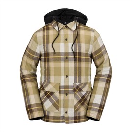 Volcom Men's Field Insulated Flannel Hooded Snowboard Shirt Jacket, Khakiest S4