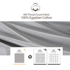 100% Egyptian Cotton Pillow Protectors Set of 2, 400 Thread Count Sateen Weave Cooling Pillowcase, Easy Care Zippered Style Pillow Covers (Gray, Queen)