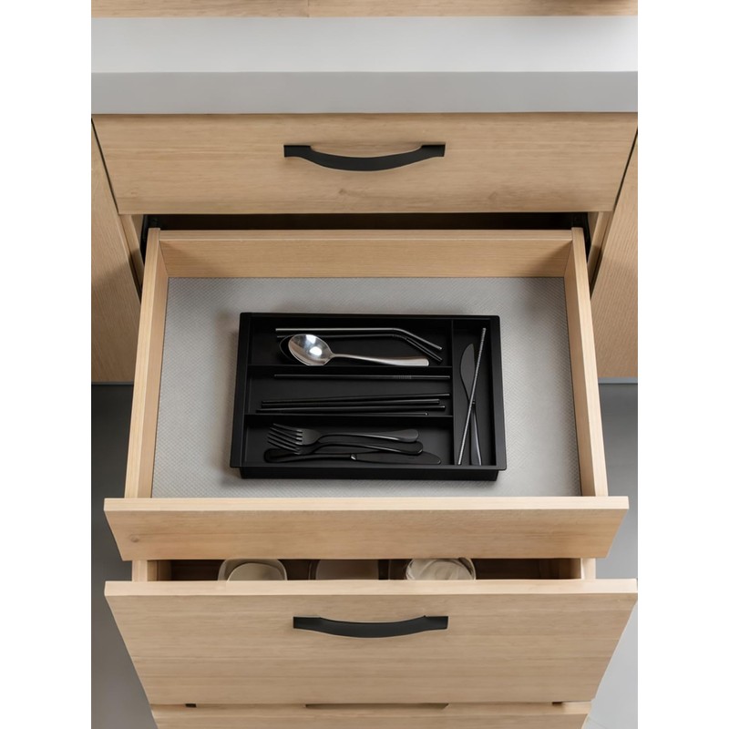 Kunoli Cutlery Organiser, Expandable Cutlery Tray (Black)