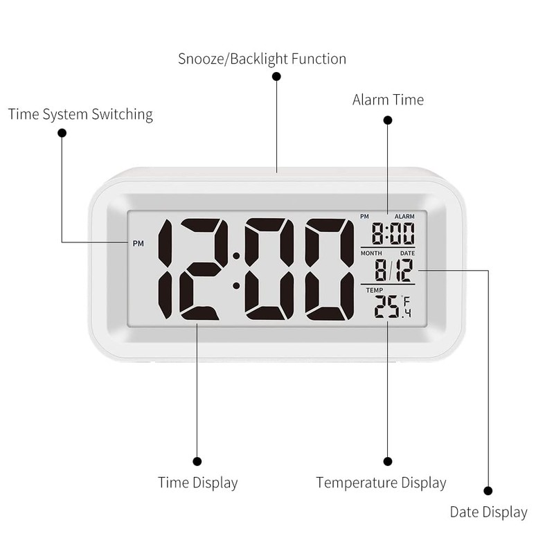 Digital Alarm Clock, Big LCD Digit Clock Display with Temperature,