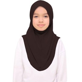 Girls Plain Islamic Hijab, Kids Instant Headscarf Readymade Pull On Scarf, No Pins Needed, Lightweight Soft & Durable, Ideal For Any Occassion School, Nursery, Sports, Prayer Hijab, Brown