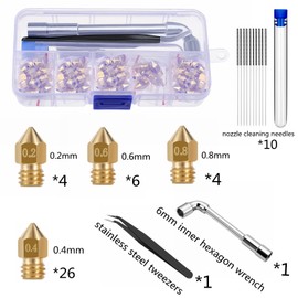 Pack of 40 Nozzles 0.2 mm 0.4 mm 0.6 mm 0.8 mm Nozzles, 3D Printer Brass Nozzles for Creality Ender 3 V2 / Ender 3 / Ender 3 Pro / Ender 3 Max / Ender 5 Pro, Ender 3 S1 / Ender 3 Neo / CR 10 Series