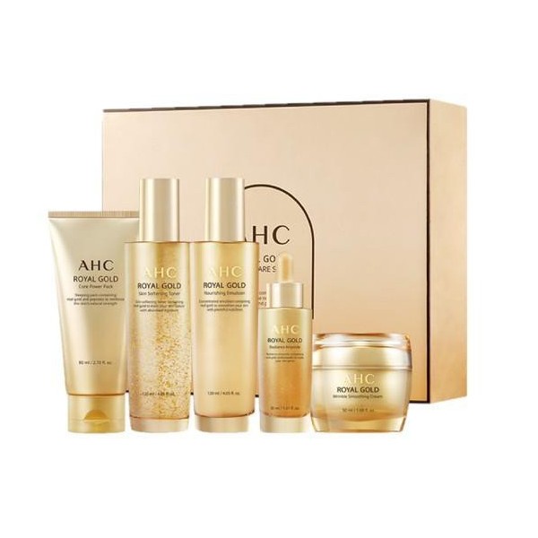 AHC Royal Gold Skin Care Set (Toner + Lotion + Ampoule + Cream + Pack), Option Selection: 23N001) Set