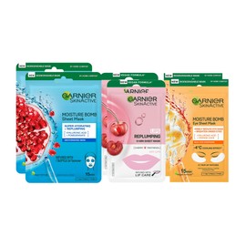 Garnier Sheet Masks Ultimate Face Collection, Set of Sheet Masks for Face, Eyes and Lips, With Natural Plant Extracts, Hyaluronic Acid Serum and Vegan Tissue, SkinActive, 6 Pieces