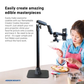 ARKON Mounts Remarkable Creator Cookie Decorators Mount Stand | Pico Projector & Phone Holder | Second Phone Mount | Solid Base | Pink Extension Pole | for Cookie Decorators, Content Creators, & More