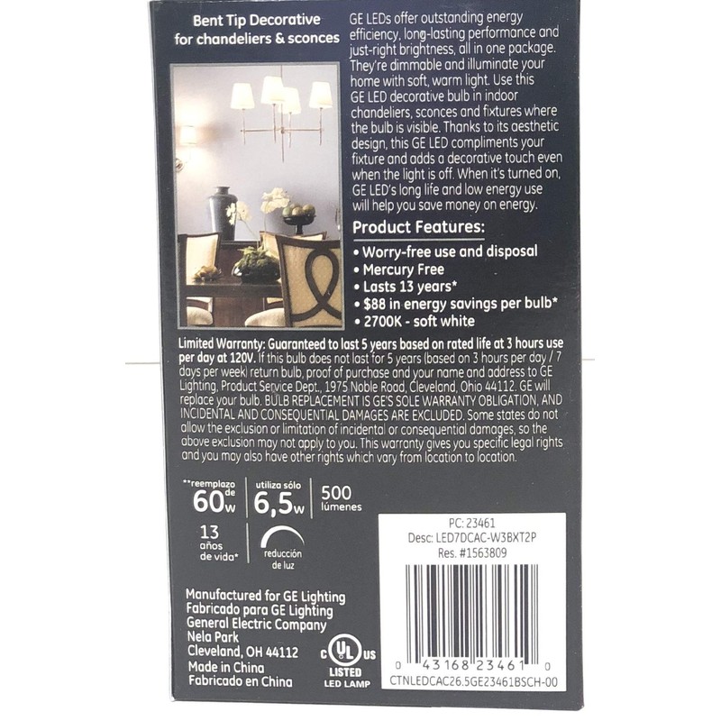 GE 23461 Decorative Soft White 60w Dimmable Pack 2