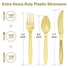 Dealusy 300 Count Extra Heavy Duty Gold Plastic Silverware, 100