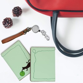 Pretimo Cat Cat Silhouette Cute Bifold Reel Strap Pass Case, Cat Yarn Ball Green