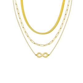 YONVUN Women's Layering Triple Necklace in Silver, 18 Carat Gold and Rose Gold, Waterproof and Skin-Friendly with Pendant, 40-55 cm Length Adjustable Jewellery Set Gift, Cubic Zirconia, Zircon