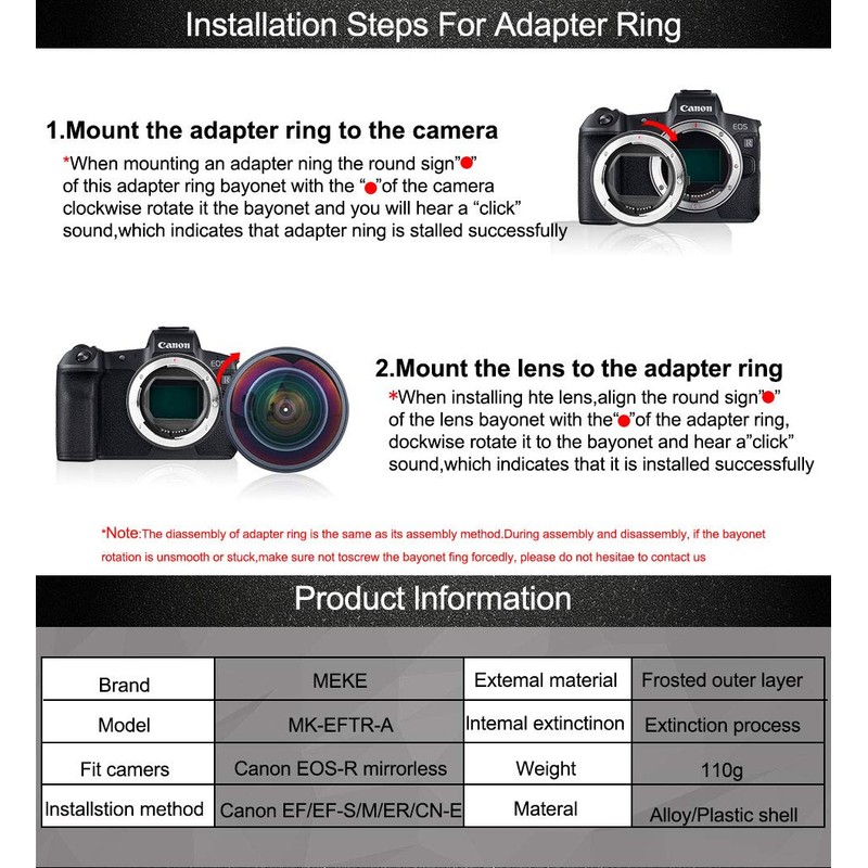 MK EFTR-A Metal Lens Adapter EF-EOSR Support Full Frame and