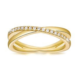 BYBAIZ 14K Gold Rings for Women Non Tarnish Gold Rings for Women Stackable Cubic Zirconia Ring X Shape Cute Dainty Stackable Ring Jewelry for Womens 7
