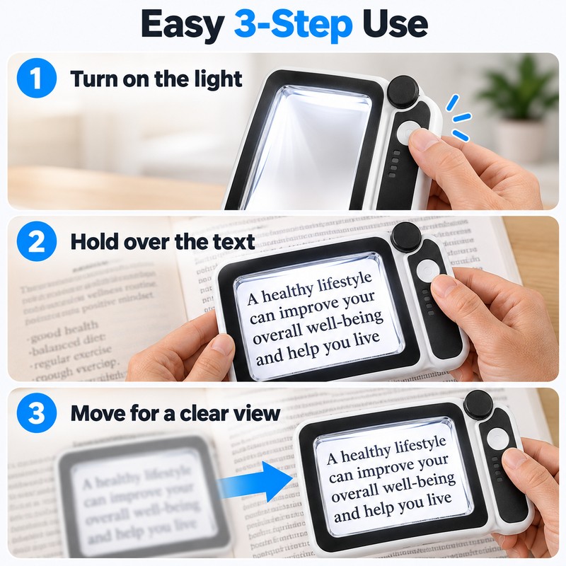 4X LED Handheld Magnifier for Reading – Rectangular Full-Page Magnifying