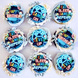 48PCS Edible Video Game Cupcake Toppers Level Up Play Game On You Win Glutinous Rice Paper Game Theme Baby Shower Kids Birthday Anniversary Party Decorations Supplies