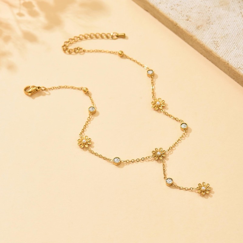 Gweqou Anklets for Women Dainty CZ Ankle Bracelet 18K Gold