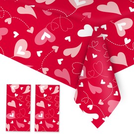 VARACL 2 Pack Disposable Tablecloth Valentine's Day Plastic Large Rectangle Red Heart Vinyl Tablecloth for Valentine's Day Wedding Birthday Party Decoration Table Cloth Decoration
