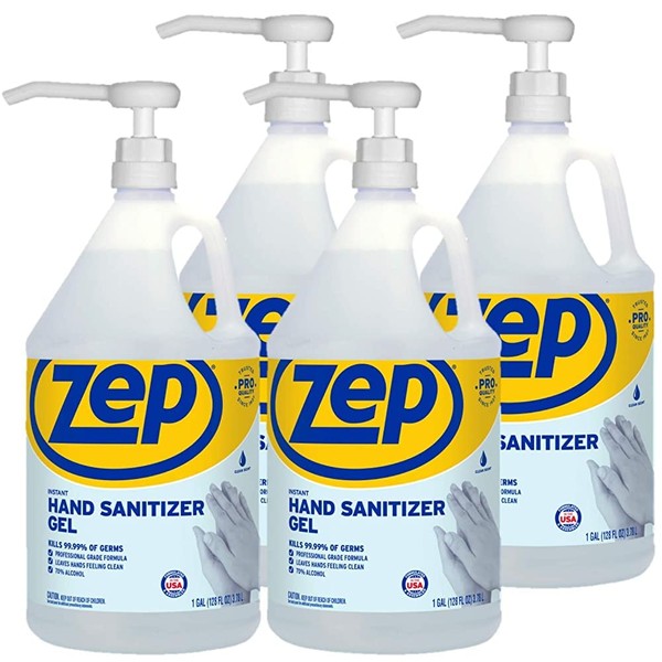 Zep Instant Hand Sanitizer Gel 70% Alcohol - 1 Gallon (Case of 4) ECZUIHSG128 - Pump Included - Exceeds CDC Guidelines - Kills 99.99% of germs