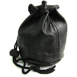 Unisex Drawstring Black Leather Pouch