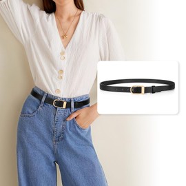 JASGOOD Women Leather Belt for Jeans Dress Fashion Leather Belt Alloy Gold Buckle for Ladies，Black