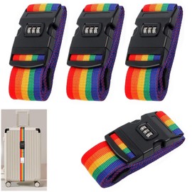 Suitcase Straps, Pack of 4 Suitcase Strap, Suitcase Strap with Combination Lock, 200 x 5 cm Suitcase Strap, with Password Lock and Information Card, Adjustable Length, Luggage Binding Strap, Rainbow
