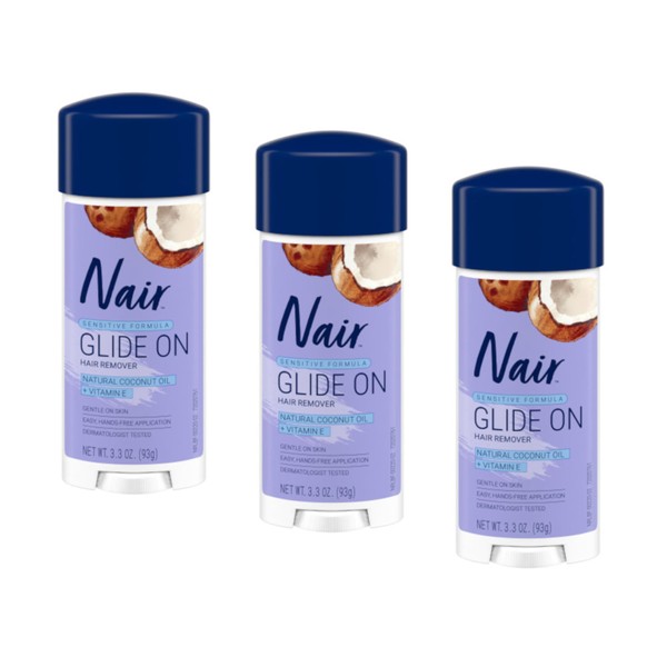 Nair Hair Remover Sensitive Glide Away Coconut Oil 3.3 Ounce (Pack of 3)