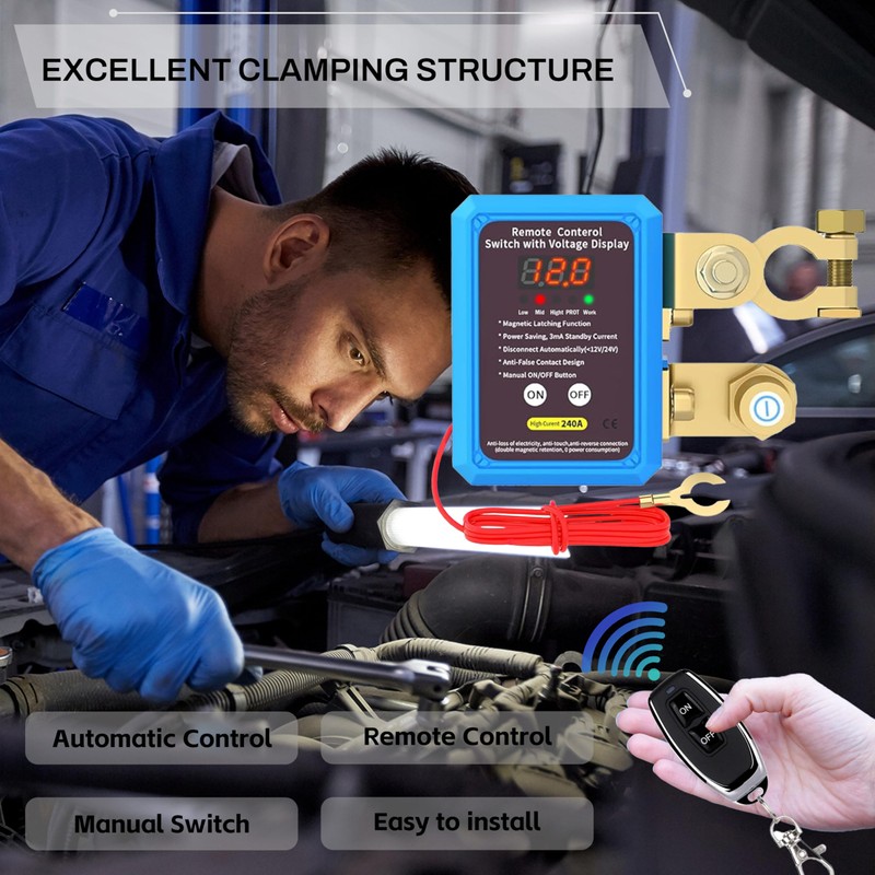 Kill Switch for Car with Led Voltage Display,12V 240A Remote
