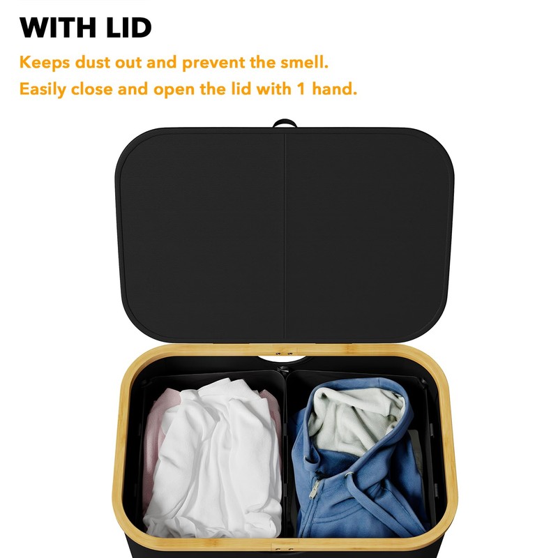 SpaceAid Laundry Hamper with Lid 2 Section, 160L Clothes Basket