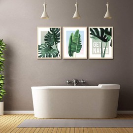 3 Pieces Green Plant Wall Art Nature Tropical Plant Greenery Leaf Canvas Wall Decor Minimalist Aesthetics Boho Paintings Postersfor Living Room Bedroom Bathroom Home Decoration(12 * 16In x3 Unframed)
