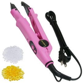 janelove Hair Extensions Iron, Fusion Keratin Hair Extensions Tool with 2 Bags Keratin Glue Granule Beads, Adjustable Temperature 210-390F, US Plug (Pink)