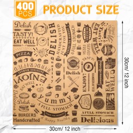 Marspark Deli Wax Paper Sheets 12 x 12 Inch Square Grease Resistant Tray Basket Liners Hot Dog Wrappers Newsprint Water and Grease Proof Sandwich Wrapping Paper for Food Baking(Brown Black,400 Pcs)