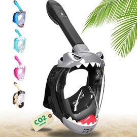 Khroom CO2 Safe Snorkel Mask for Children from 3 Years | Tested by TÜV Rheinland | Full Face Mask for Snorkelling - Seaview Kids | Full Mask Diving Goggles Diving Mask (Shark Black)