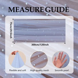 Quandjk 10 ft Blue Pearl Table Runner Tulle Fabric Lace Tablecloth Table Runners for Bridal Shower Birthday Party Wedding Arch Veil Dessert Table Decorations 29.5x120 Inches