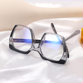 MORESHINE Oversized Fashion Stylish Cute Square Blue Light Glasses for Women Thick Frames Computer Eye Strain Reading Clear Lens Non Prescription Bluelight Blocking Blocker Big Fake Eyeglasses Black