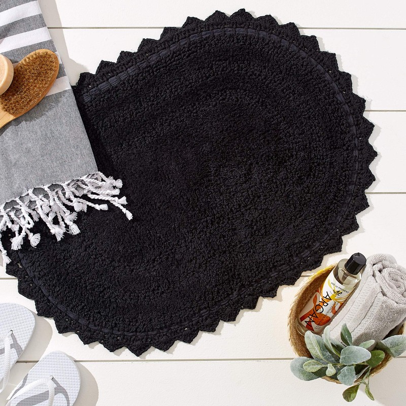 DII Crochet Collection Reversible Bath Mat, Small Oval, 17x24, Black