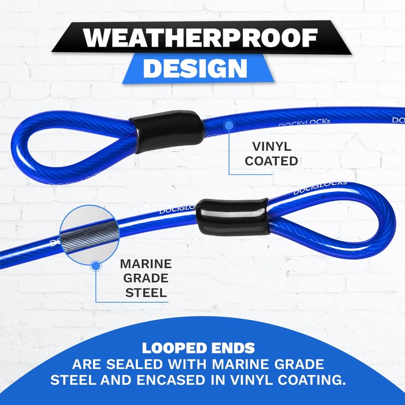 DocksLocks Weatherproof Straight Security Cable (5ft to 25ft Lengths) with