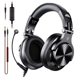 OneOdio A71 - Auriculares portátiles plegables con cable para juegos con sonido estéreo y micrófono de pluma de 360 grados para PC e instrumentos electrónicos, color negro