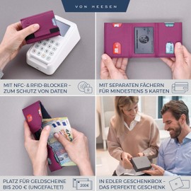 Von Hessen Slim Wallet with RFID Protection – Card Case for Men and Women – Mini Leather Wallet – Small Wallet – Wallet, Pink